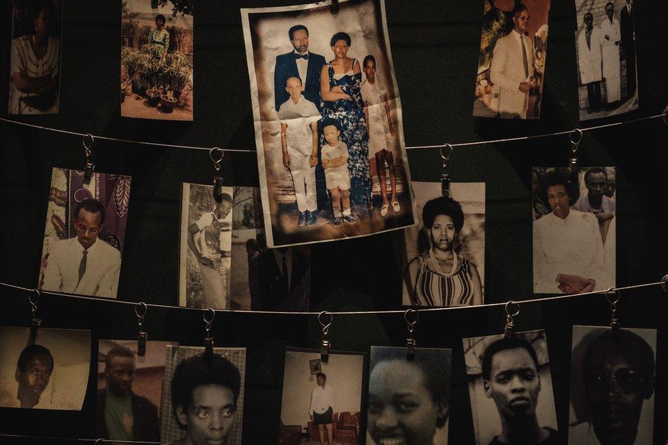 Photographs of victims in the Kigali genocide memorial