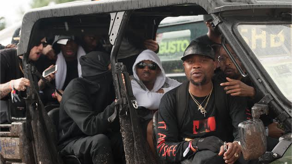 Skepta rushed from his set on the Pyramid Stage to check out the action at the Sonic tent