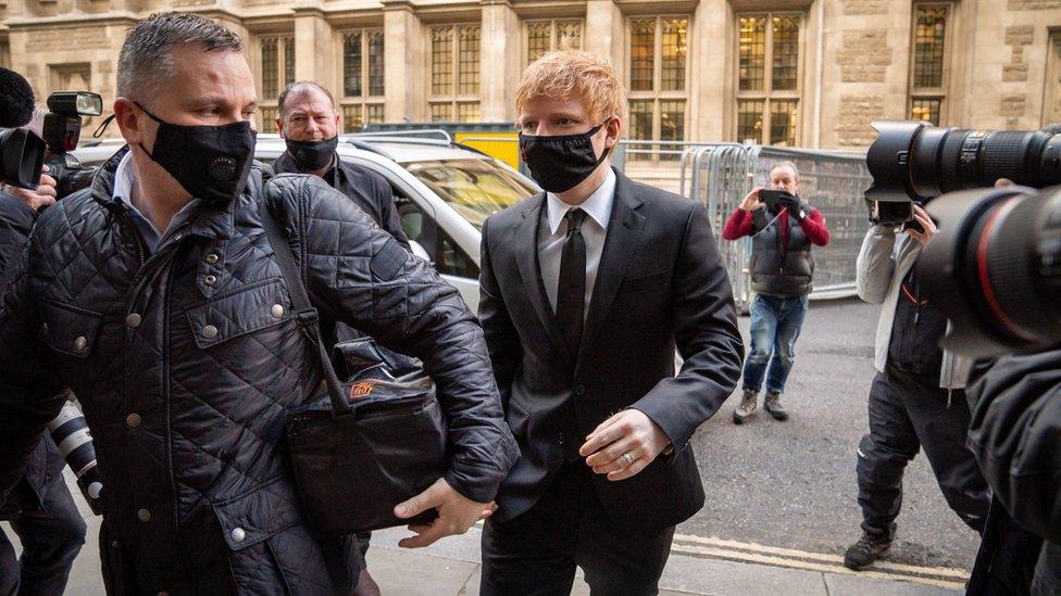 Ed Sheeran arriving at the High Court on Monday