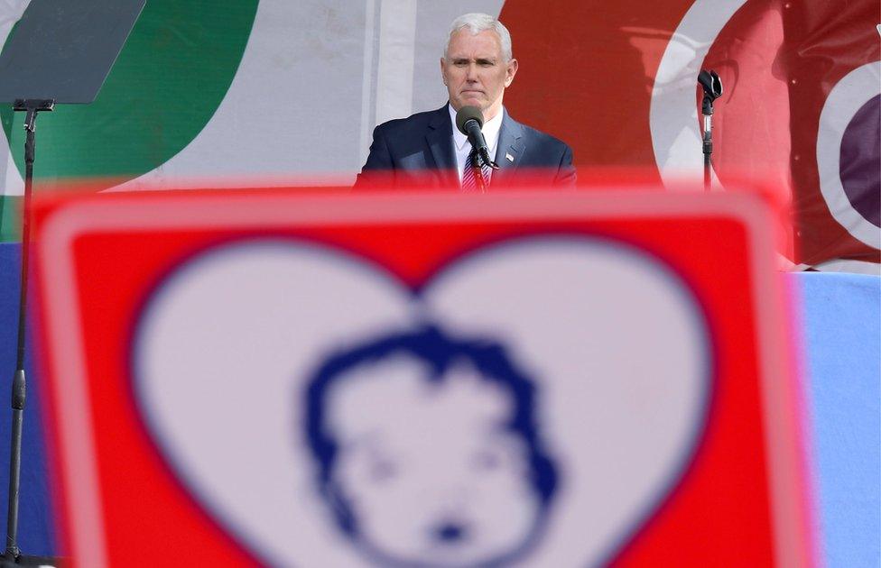 Vice President Mike Pence addresses a rally on the National Mall before the start of the 44th annual March for Life January 27, 2017 in Washington, DC