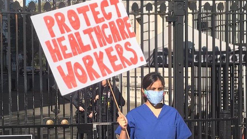 Meenal Viz protesting outside Downing Street