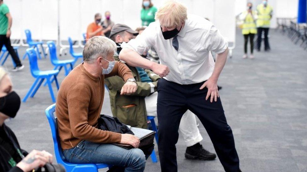 Boris Johnson visited a vaccination centre at the Business Design Centre in Islington, London