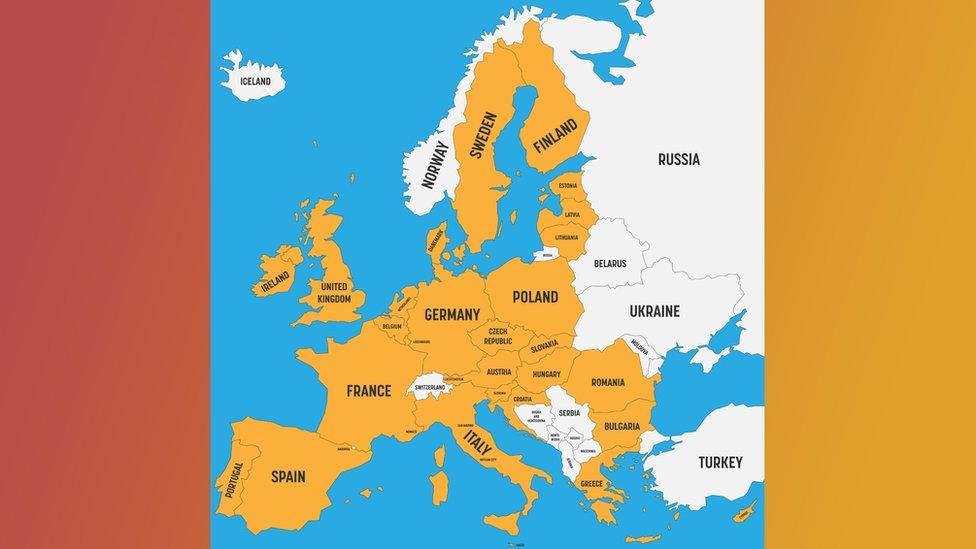 Map showing EU countries.