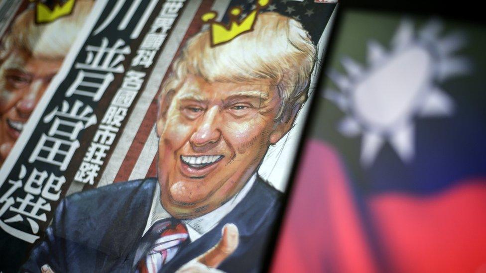 US President Donald Trump depicted on the cover of a Taiwanese newspaper