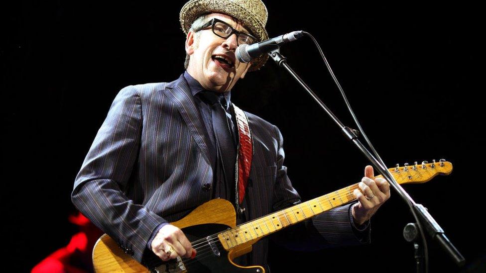 Elvis Costello performs at the Cornbury Music Festival at Great Tew Estate on June 30, 2012