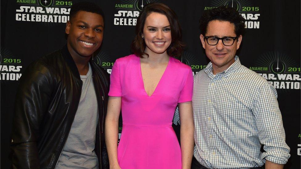 John Boyega, Daisy Ridley and JJ Abrams