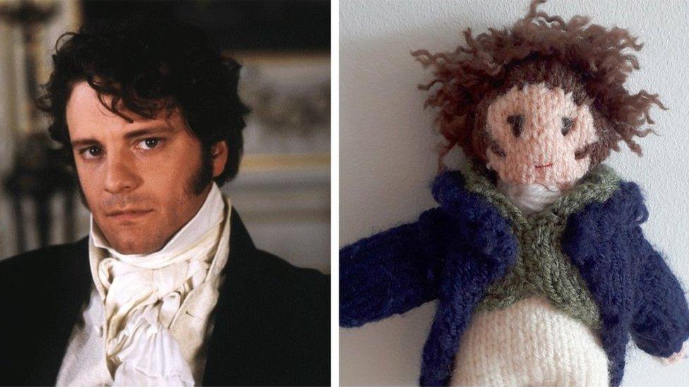 Colin Firth as Mr Darcy and knitted version