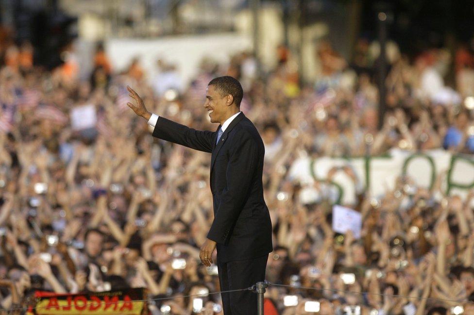 Senator Barack Obama was cheered by thousands in Berlin in 2008