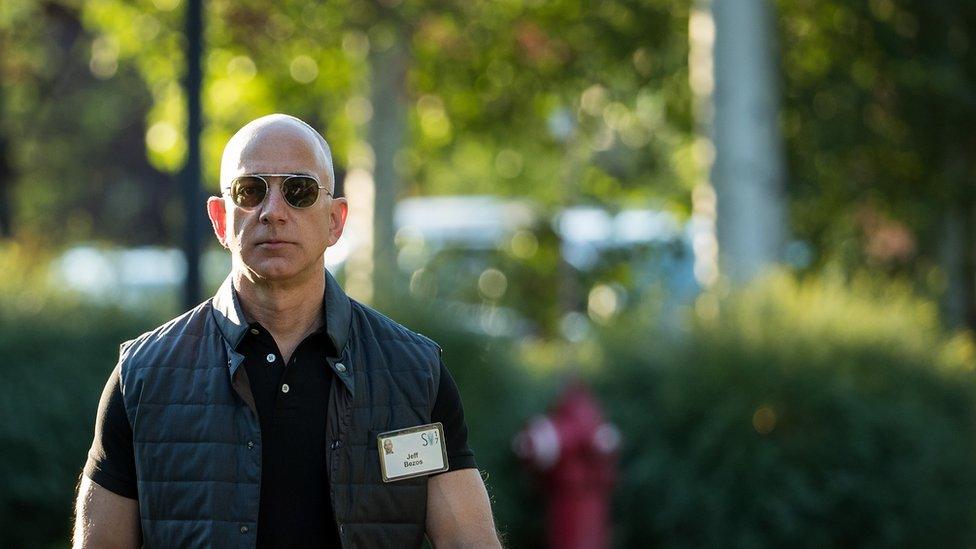 Jeff Bezos, chief executive officer of Amazon, arrives for the third day of the annual Allen & Company Sun Valley Conference, July 13, 2017 in Sun Valley, Idaho.