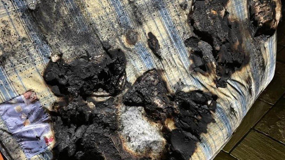 A burnt mattress