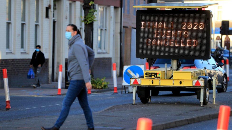 A sign in Leicester saying all Diwali events had been cancelled