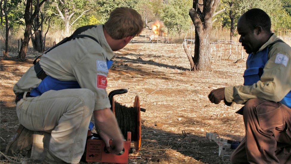 Prince Harry on a two day visit to Mozambique to visit minefields being cleared by The HALO Trust - June 2010