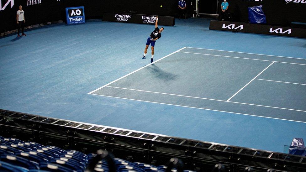 Djokovic practising.