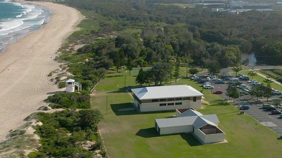 Fairy Meadow beach today - the open-air ladies' changing rooms, where Cheryl was last seen, are closest to the camera