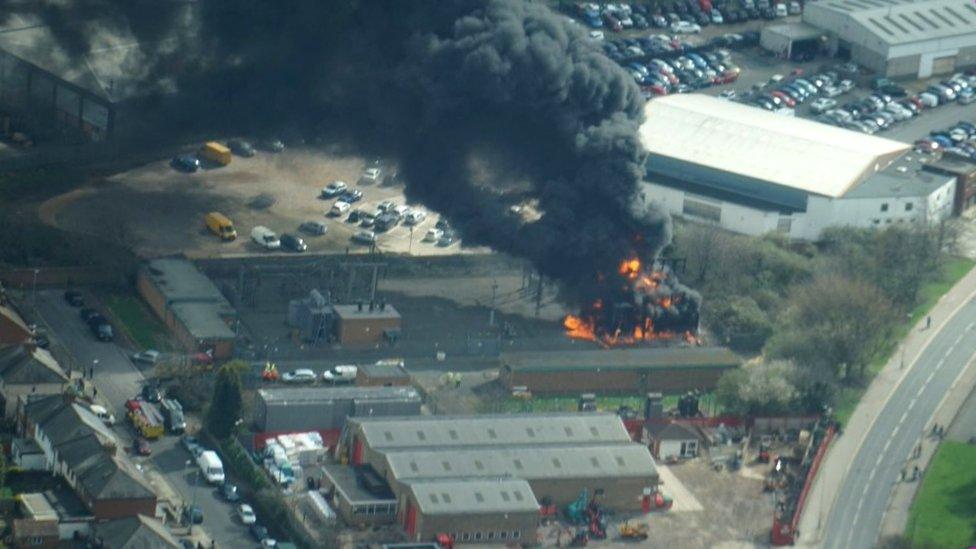 Andrew Tyrrell, an Ordnance Survey worker, captured aerial images of the fire at the substation on Ravensbridge Drive in Leicester