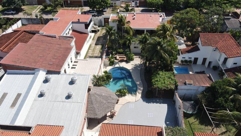 An aerial view of a house searched by anti-narcotics police during an operation to try to arrest Uruguayan Sebastian Marset in Santa Cruz, Bolivia, taken on July 30, 2023.