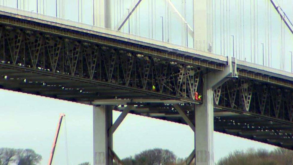 Engineers examine the Forth Road Bridge