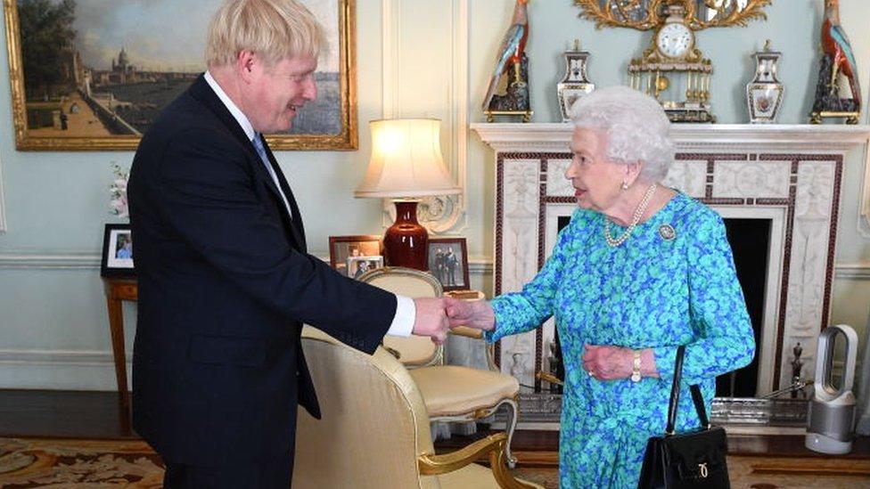 Queen Elizabeth II and Prime Minister Boris Johnson.