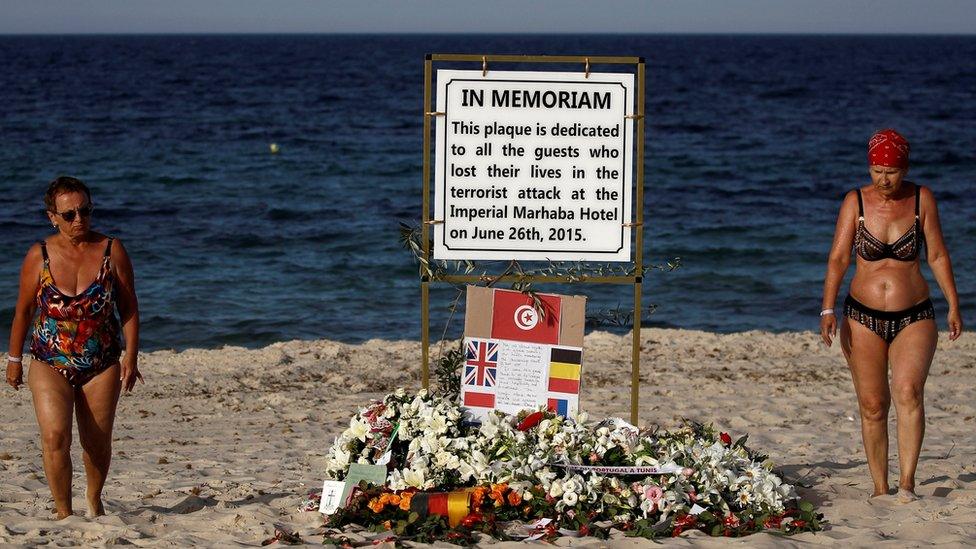 Plaque dedicated to victims on beach in Tunisia