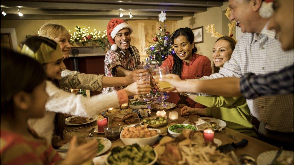 Christmas dinner stock shot