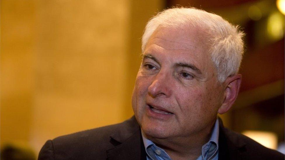 In this Jan. 28, 2015, file photo, Panama's former President Ricardo Martinelli answers questions during an interview at a hotel in Guatemala City