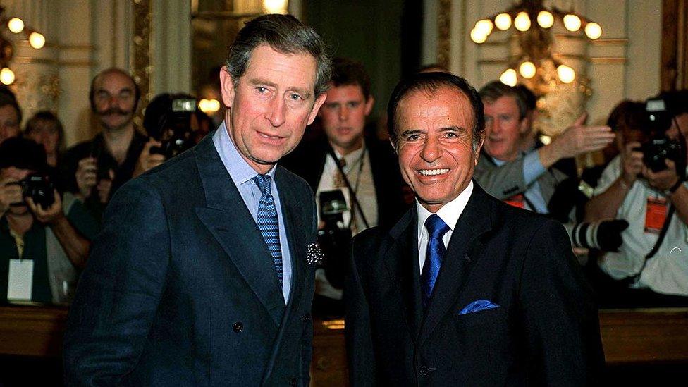 Prince Charles, Surrounded By Press Photographers, Meeting President Carlos Menem Of Argentina On His Arrival In Buenos Aires