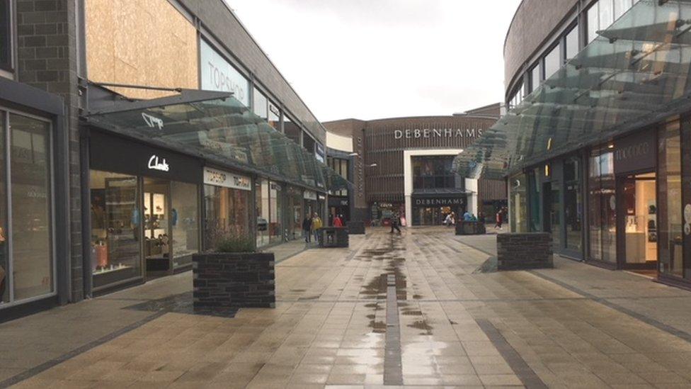 Looking towards Debenhams store in the shopping centre