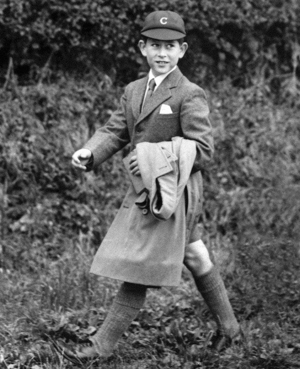 Prince Charles walking to Cheam School in Berkshire