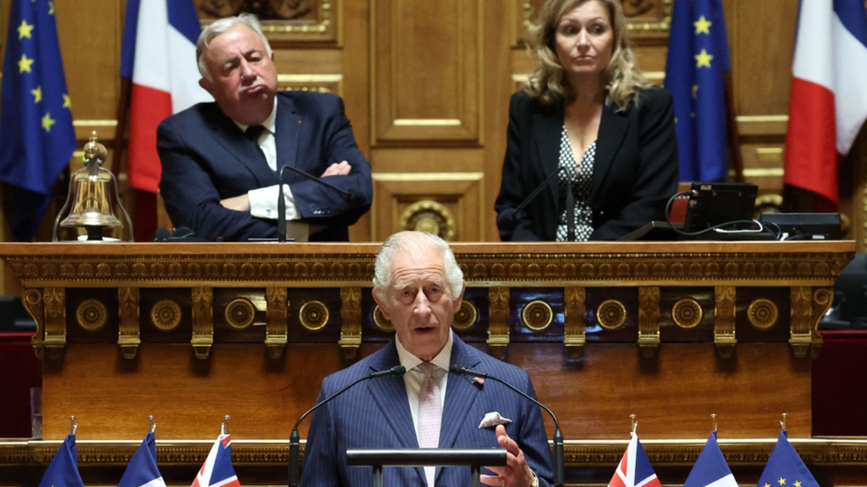 King Charles addresses Senators and members of the National Assembly at the French Senate