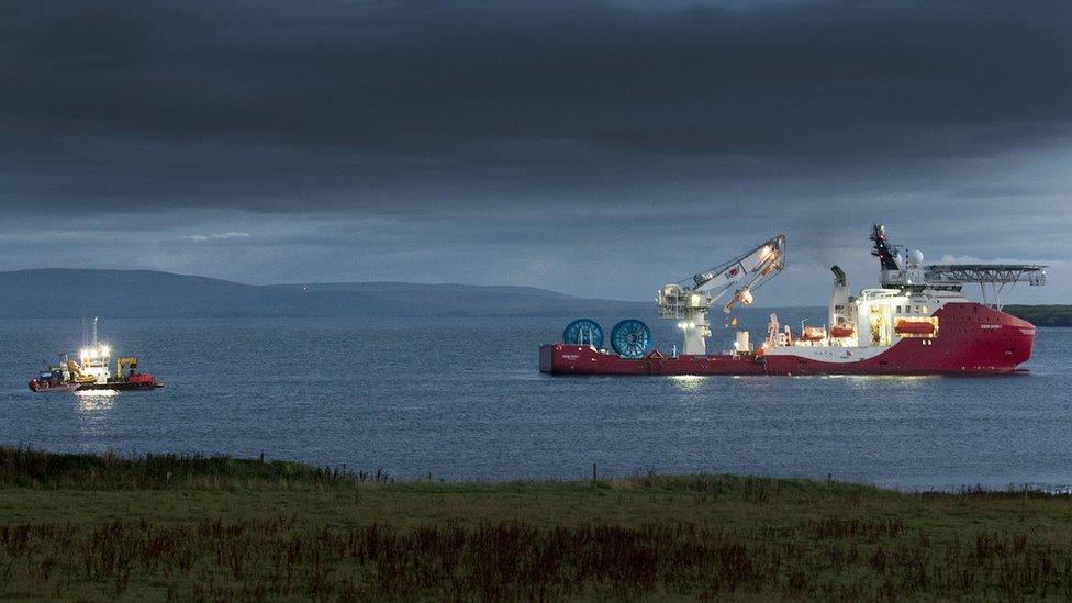 Ships laying cables in Inner Sound of Pentland Firth