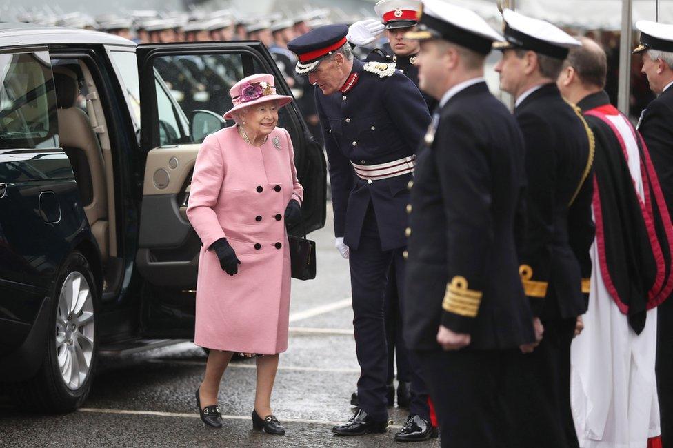 The Queen next to HMS Ocean