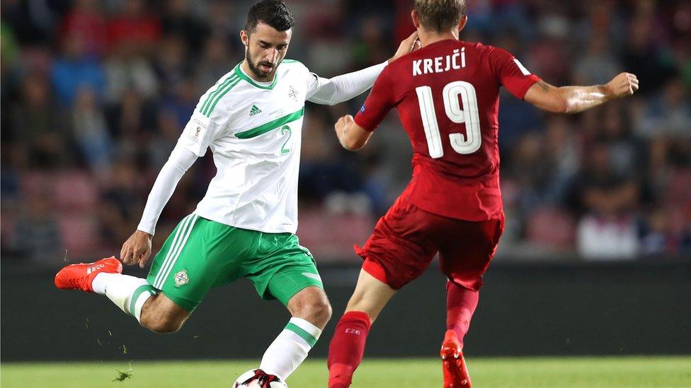 Conor McLaughlin clears from Czech Republic's Ladislav Krejci