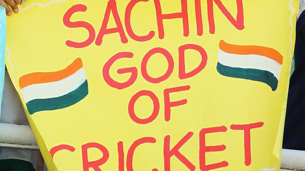 A poster reading "Sachin God of Cricket"