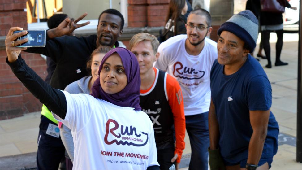 Birmingham Run group stop for a selfie