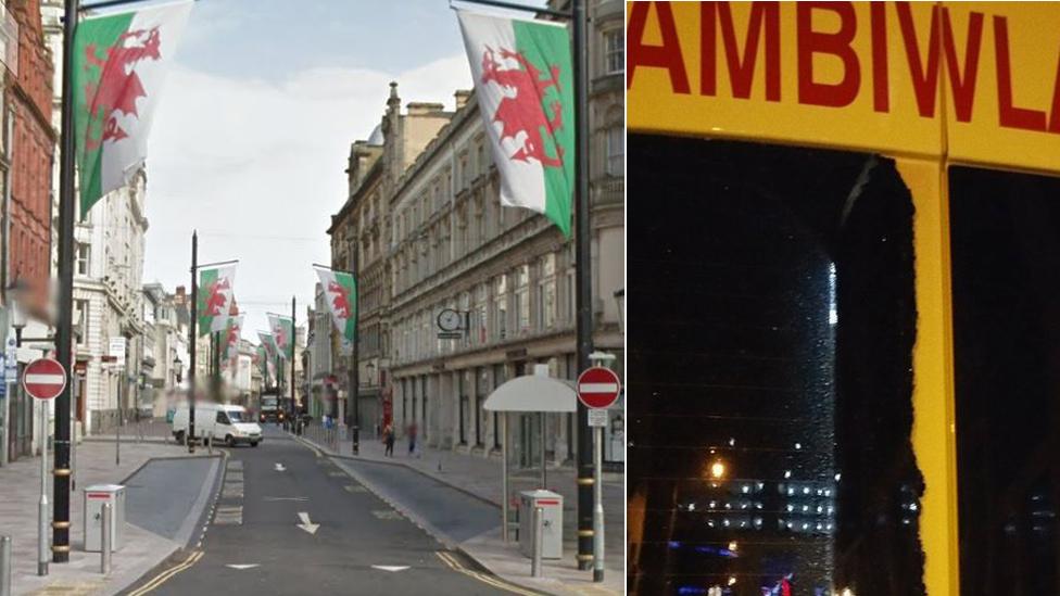 St Mary Street in Cardiff and the damaged window