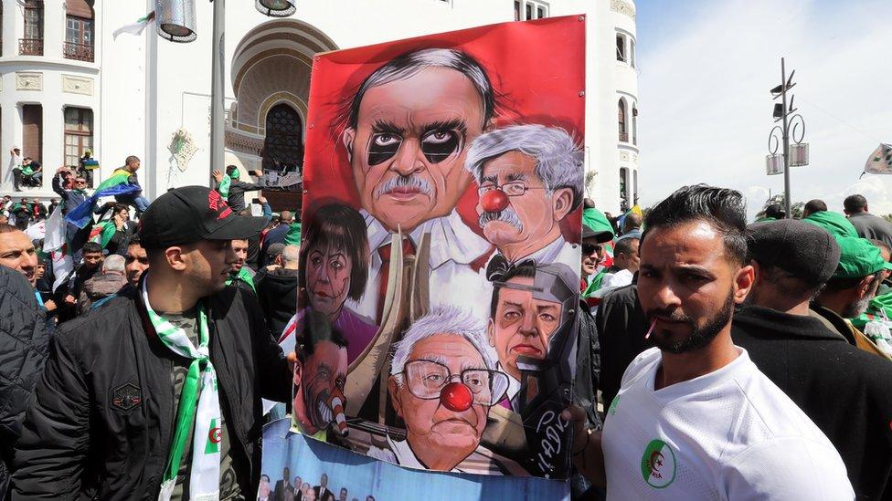 Demonstrators outside Le Grande Poste in Algiers