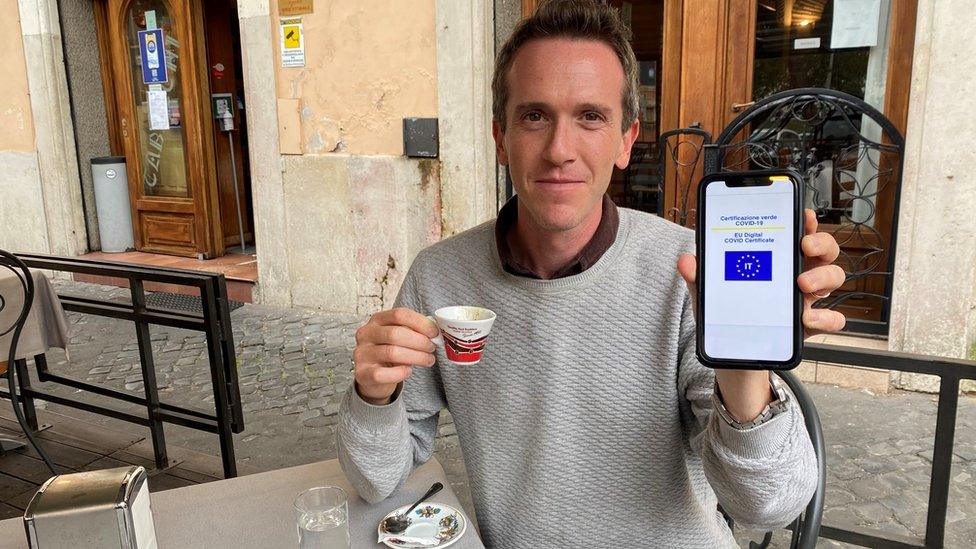 Mark Lowen in Rome with coffee