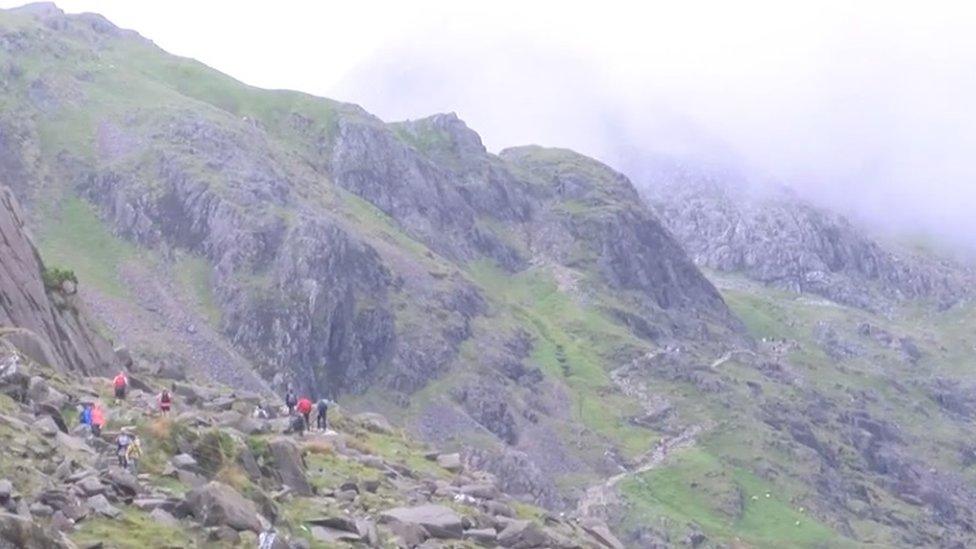 Fell runners en route to Snowdon summit finish line