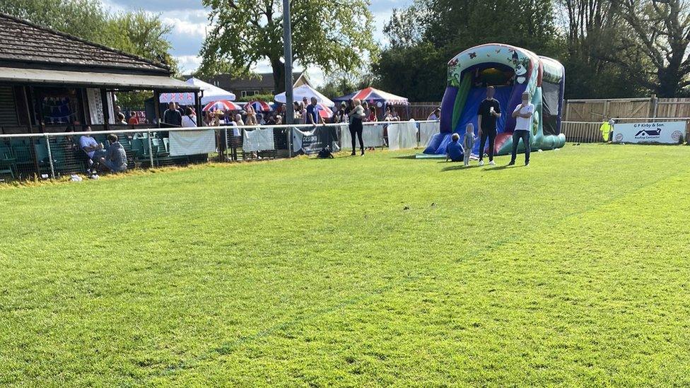 Bouncy castle on pitch at Colney Heath FC