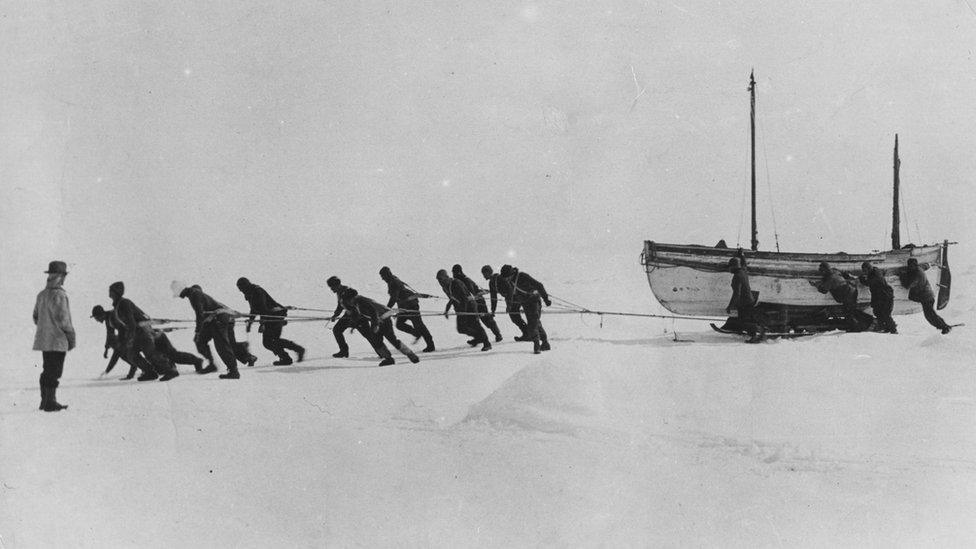 Endurance crew pull a lifeboat