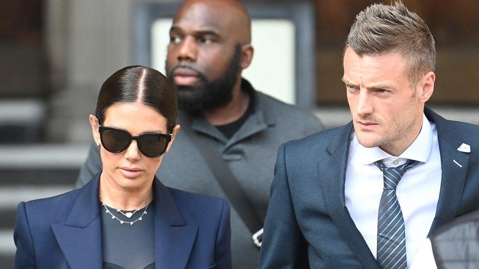 Rebekah Vardy and her husband Jamie leave the Royal Courts of Justice in central London