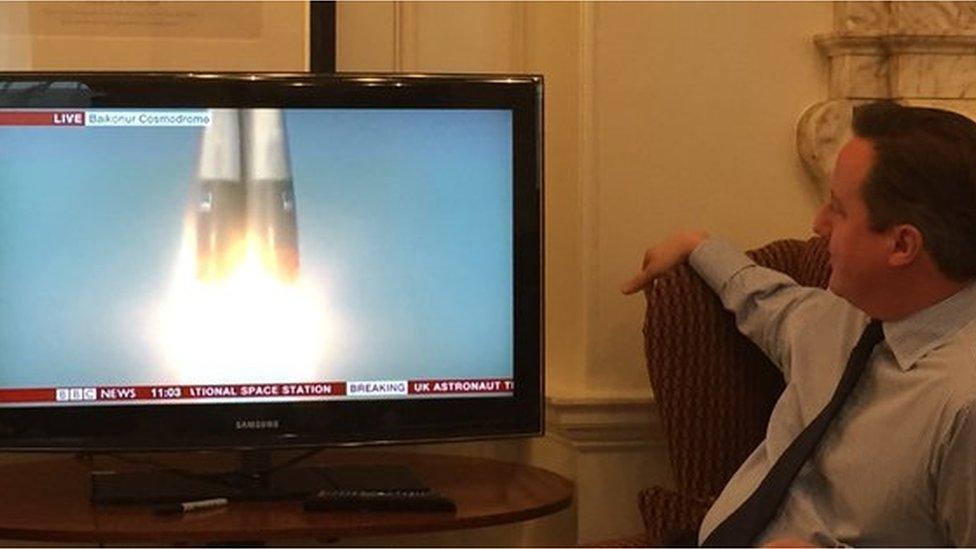 David Cameron watches launch.