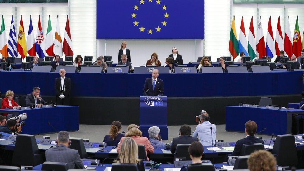 Michéal Martin speaking at the European Parliament