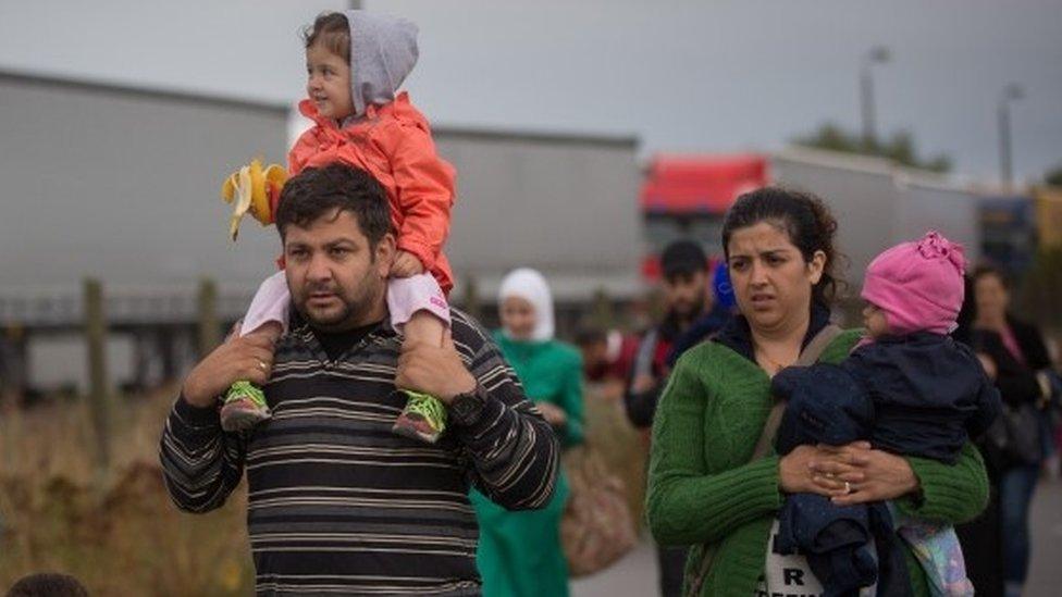 Migrants cross the border from Hungary into Austria on 5 September