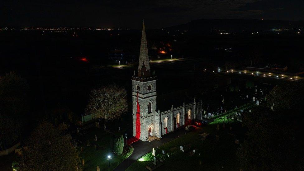 poppies in tower at night