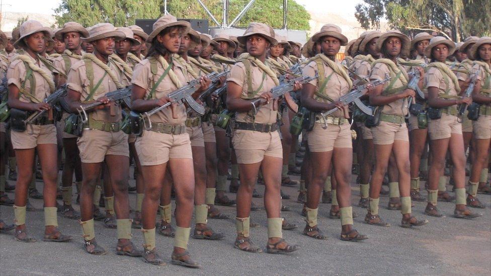 Cadets, currently in their last year of school, on parade in Asmara