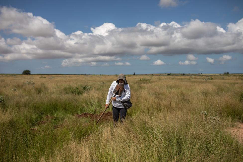 A searcher smells a shovel