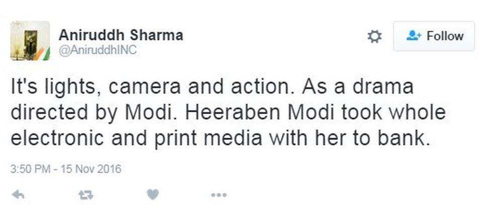 It's lights, camera and action. As a drama directed by Modi. Heeraben Modi took whole electronic and print media with her to bank.