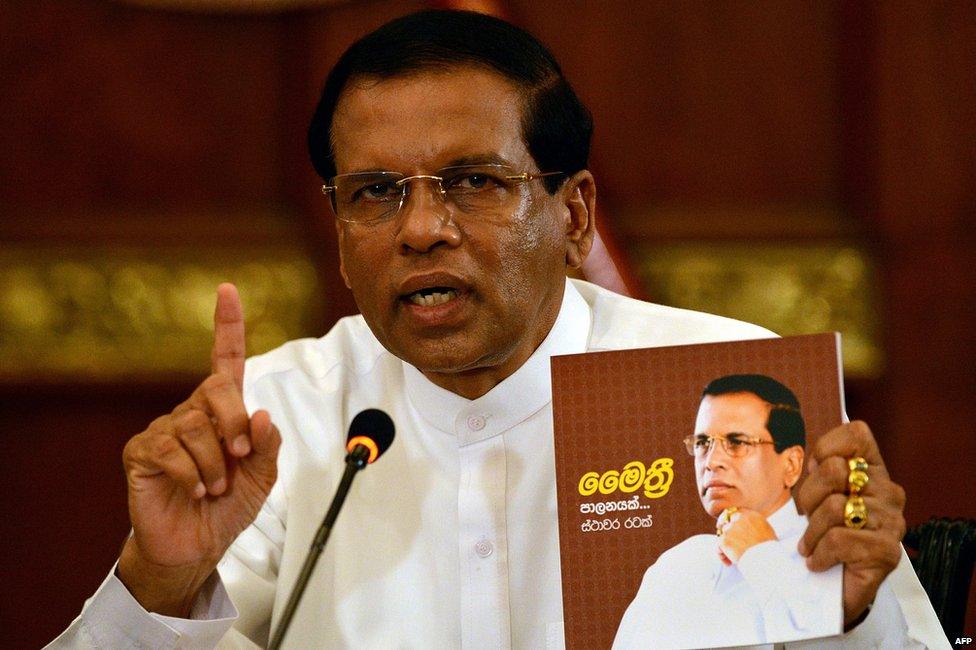 Sri Lankan President Maithripala Sirisena addresses a press conference in Colombo on 14 July 2015