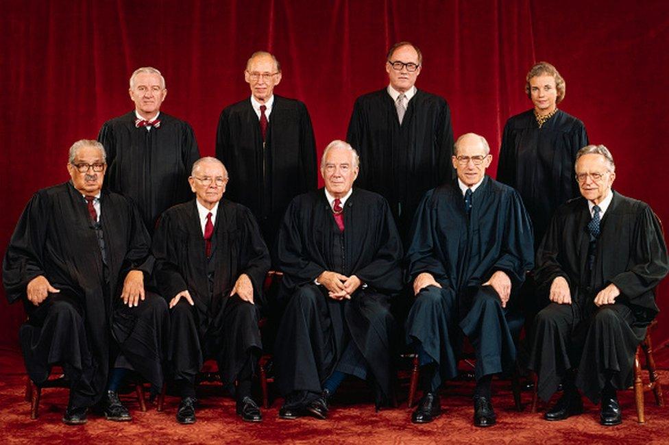 O'Connor pictured with the eight other justices in 1982